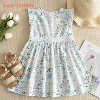 Bear Leader, Милые платья для девочек с цветами, 2023, Новая детская одежда, Летние платья с цветочным рисунком, Хлопковая детская одежда, Милое платье для девочек