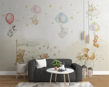 beibehang Nordic простая индивидуальность шелковая ткань papel de parede 3d обои милые животные воздушный шар детский дом из папье-маше Изображение 2