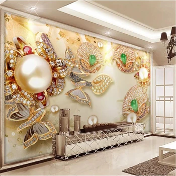 beibehang Пользовательские обои 3D papel de parede с золотой глазурью и бриллиантовыми цветочными украшениями 5D фоновые обои для домашнего декора 8d фрески