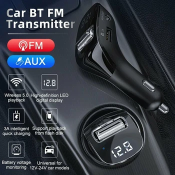 Bluetooth 5.0 Автомобильный FM-Передатчик Авто Радио MP3-Плеер AUX Handsfree Беспроводной Автомобильный Комплект С Двумя USB-Адаптерами Автомобильного Зарядного Устройства FM-Модулятор