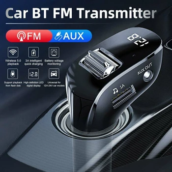 Bluetooth 5.0 Автомобильный FM-Передатчик Авто Радио MP3-Плеер AUX Handsfree Беспроводной Автомобильный Комплект С Двумя USB-Адаптерами Автомобильного Зарядного Устройства FM-Модулятор Изображение 2
