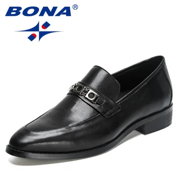 BONA 2023 Новые дизайнеры, Деловое Платье, Повседневная Обувь для мужчин, Мягкая Натуральная Кожа, Модные Удобные Оксфорды, Мужская обувь Изображение 2
