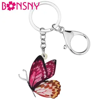 Bonsny Акриловые брелоки с бабочками в виде цветочных кисточек, Брелок с насекомыми, Ювелирные изделия для женщин, девочек, Модная подарочная сумка, Аксессуары