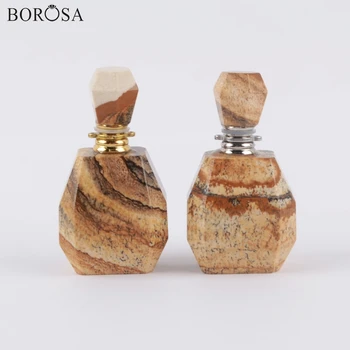 BOROSA 3шт, Позолоченный/Посеребренный натуральный камень, флакон духов, ювелирные изделия из натуральных камней, соединитель для ожерелья WX1202 Изображение 2