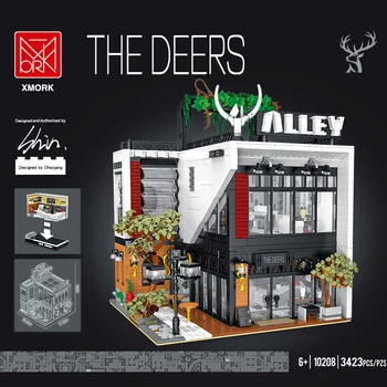 Deers Coffee Shop Alley Модульные строительные кирпичи MOC 10208 City Street View Architecture Модельные блоки Игрушка в подарок детям Мальчикам и девочкам