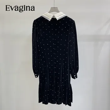 Evagina 2023 Модное дизайнерское платье для подиума на Хай-стрит, женские платья Миди с отложным воротником и однобортным принтом в горошек Изображение 2