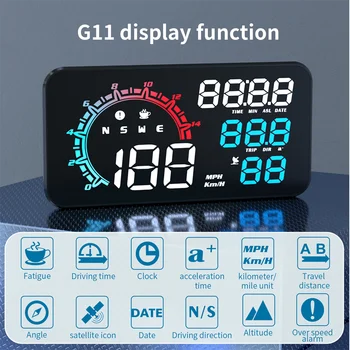 G11 Универсальный HUD GPS Головной дисплей Спидометр Одометр Светодиодный дисплей Проектор ветрового стекла С сигнализацией о превышении скорости и усталости При вождении Изображение 2