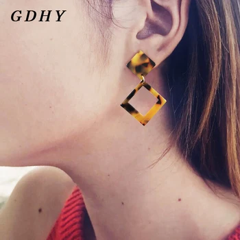 GDHY Europe Fashion Geometry Серьги-подвески серии Leopard Круглые прямоугольные серьги в виде ромба, индивидуальные ювелирные изделия Изображение 2