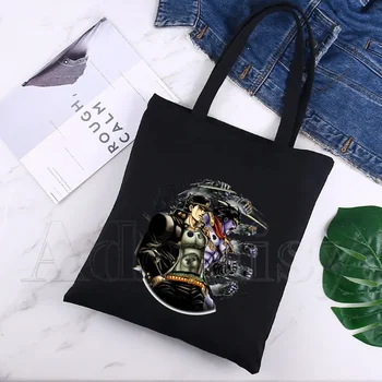 Jojo Bizarre Adventure, Холщовая сумка с графическим мультяшным принтом, Женская сумка Harajuku, забавная Эко-Сумка для покупок, Черный