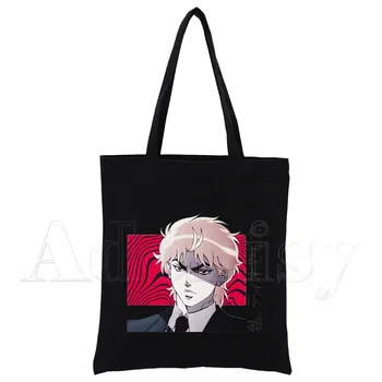 Jojo Bizarre Adventure, Холщовая сумка с графическим мультяшным принтом, Женская сумка Harajuku, забавная Эко-Сумка для покупок, Черный Изображение 2