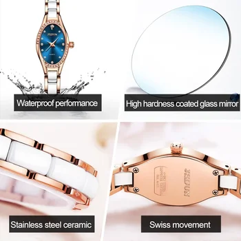 JSDUN 8842 Модные женские часы с керамическим ремешком, кварцевые водонепроницаемые женские наручные часы Изображение 2