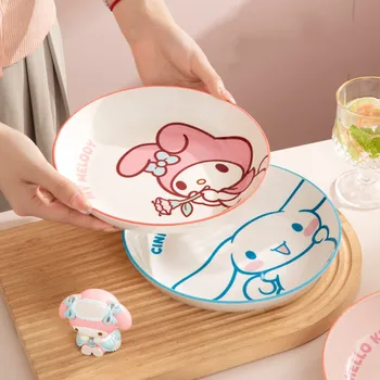 Kawaii Sanrio Аниме Хобби Hello Kitty My Melody Cinnamoroll Домашняя Детская Мультяшная Керамическая Тарелка Для Завтрака Глубокая Круглая Сервировочная Тарелка Изображение 2