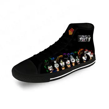 Kiss Rock Band Heavy Metal Музыка Повседневная ткань с 3D принтом, парусиновая модная обувь с высоким берцем, мужские и женские Легкие дышащие кроссовки