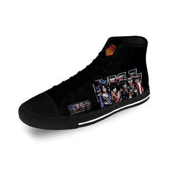 Kiss Rock Band Heavy Metal Музыка Повседневная ткань с 3D принтом, парусиновая модная обувь с высоким берцем, мужские и женские Легкие дышащие кроссовки Изображение 2