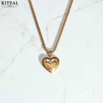 KITEAL Новые красивые модные ожерелья и подвески в виде девичьего цвета с позолотой, персиковое сердце, подвеска с цирконом, тату-чокер, шарм