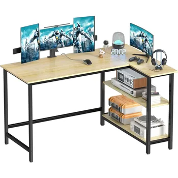 L-образный стол - 43-дюймовый игровой стол, компьютерный угловой стол, письменный стол для домашнего офиса с полкой, компактный рабочий стол