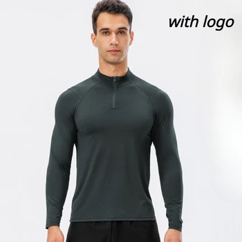 LO Мужской осенне-зимний спортивный костюм для бега с длинными рукавами, быстросохнущий, приталенный пуловер на молнии наполовину