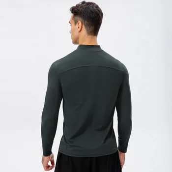 LO Мужской осенне-зимний спортивный костюм для бега с длинными рукавами, быстросохнущий, приталенный пуловер на молнии наполовину Изображение 2