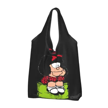 Mafalda Thinking Grocery Tote Хозяйственная Сумка Женская Мода Quino Comic Cartoon Shopper Сумка Через Плечо Большой Емкости Сумка