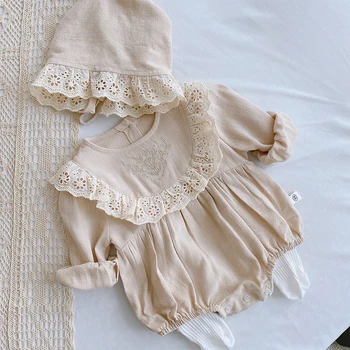 Menoea Baby Triangle Creeper 2023, Осенний новый боди с длинными рукавами и цветочной вышивкой для девочек, детская одежда