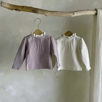 MILANCEL/ Весенняя одежда для малышей от 0 до 2 лет, Базовая блузка с кружевным воротником для девочек, однотонная рубашка для малышей