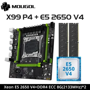 MOUGOL Новая Материнская Плата X99 P4 в Комплекте с Процессором Intel Xeon E5 2650 V4 и оперативной Памятью DDR4 8Gx2 2133 МГц ECC для Игрового компьютера