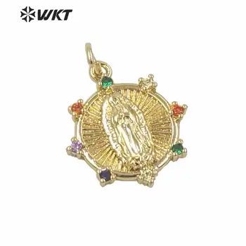 MP149 Новое поступление ожерелье Святой Марии подвеска круглой формы очаровательная латунная подвеска для леди в форме цветка красочная металлическая подвеска