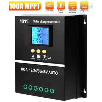 MPPT Солнечный Контроллер заряда 100A LCD Двойной USB 12V/24V/36V/48V Автоматический Контроллер Солнечной Фотоэлектрической Регуляции для Свинцово-Кислотной Литиевой Батареи