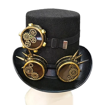 MXMB Винтажная мужская женская шляпа в стиле стимпанк с плоским верхом, Металлическая шляпа для декора, косплей