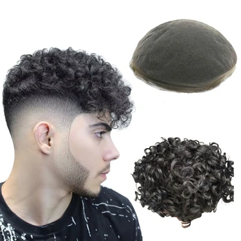 N.L.W Полный кружевной парик для мужчин парик для волос Натуральный Black10mm Afro Curl мужской шиньон замена size10 * 8