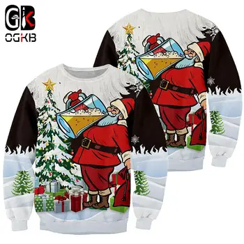 OGKB, Большие размеры, Оптовая продажа с 3D-принтом, Рождественские Интересные костюмы, Осенне-зимний модный повседневный пуловер со снежинками