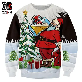 OGKB, Большие размеры, Оптовая продажа с 3D-принтом, Рождественские Интересные костюмы, Осенне-зимний модный повседневный пуловер со снежинками Изображение 2