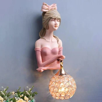 OULALA Современный Внутренний Настенный Светильник LED Pink Girl Креативный Дизайн Бра Из Смолы Для Дома, Гостиной, Спальни