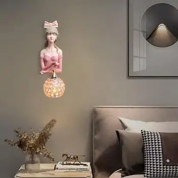 OULALA Современный Внутренний Настенный Светильник LED Pink Girl Креативный Дизайн Бра Из Смолы Для Дома, Гостиной, Спальни Изображение 2