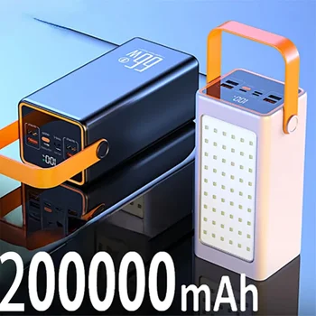 Power Bank 200000 мАч, высокая емкость, 66 Вт, быстрое зарядное устройство, Powerbank для iPhone, аккумулятор для ноутбука, внешний светодиодный фонарь для кемпинга.
