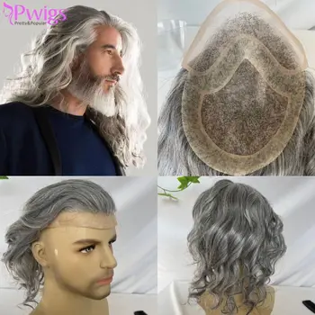 PwigsToupee для мужчин на Монооснове с Искусственным кружевом Спереди European Human Hair System1B80 (20% Натуральные Человеческие волосы с 80% Синтетические Волосы)