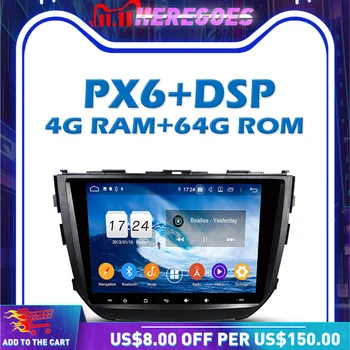PX6 Автомобильный DVD-плеер DSP Android 10,0 4G + 64 ГБ GPS Карта RDS Авто Радио Wifi Bluetooth 5,0 Для SUZUKI Vitara Breeza 2015 2016 2017