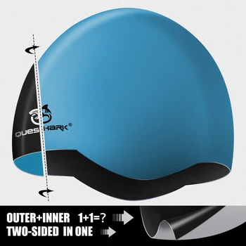 QUESHARK Женская Мужская Силиконовая Водонепроницаемая Бесшовная 3D Эластичная шапочка для плавания для дайвинга 2 цвета На 1 Шапочку для защиты волос Изображение 2