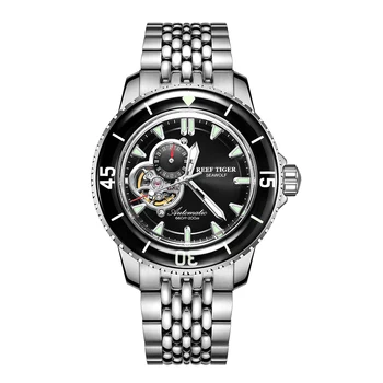 Reef Tiger/RT Роскошные мужские часы для дайвинга с автоматическим стальным браслетом, светящиеся водонепроницаемые часы Relogio Masculino RGA3039