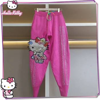 Sanrio Hello Kitty, штаны-охранники с рисунком из мультфильма Y2K, Новые женские леггинсы, осенне-зимние Теплые брюки с принтом в виде бриллиантов, подарок