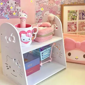 Sanrioed Hello Kitty Настольный Стеллаж Для Хранения Kawaii Cinnamoroll Аниме Двухслойная Книжная Полка Полка Для Игрушек Органайзер Для Спальни В Общежитии
