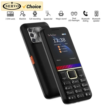 SERVO 2175 Мобильные Телефоны с Большой Кнопкой, 3 SIM-карты, Двойной Фонарик, Громкоговоритель, Bluetooth-Вызов, Волшебный Голос, Черный Список, Видеоплеер, FM