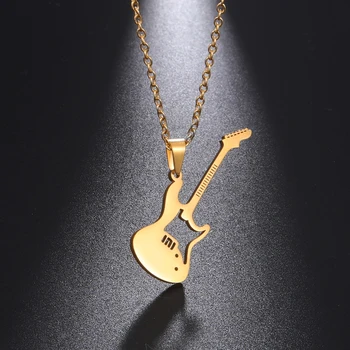 Skyrim Хип-хоп Гитара, ожерелье для женщин, мужчин, панк-рок, шейная цепочка, колье, Музыкальный аксессуар из нержавеющей стали, Подарки для пары Изображение 2
