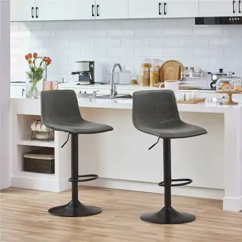 SMILE MART, 2 шт., винтажные регулируемые барные стулья с низкой спинкой для кухни, серый Изображение 2