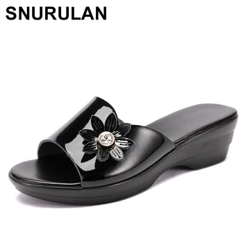SNURULAN/ Женские тапочки 2020, женские летние тапочки из натуральной кожи, обувь, женские модные шлепанцы на танкетке и каблуке