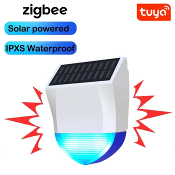 Tuya Smart Zigbee/Wi-Fi сирена, водонепроницаемая наружная сигнализация с питанием от солнечной энергии и USB, дополнительный пульт дистанционного управления на 95 дБ