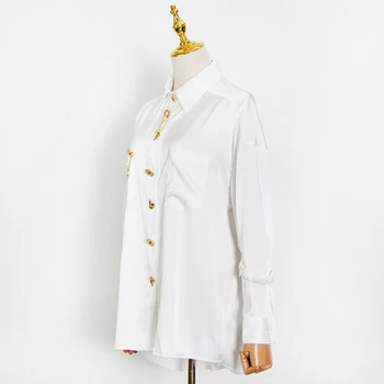 TWOTWINSTYLE, Повседневные рубашки в белую полоску для женщин, лоскутные прямые блузки с лацканами и бриллиантами, женская весенняя модная одежда 2023 года. Изображение 2