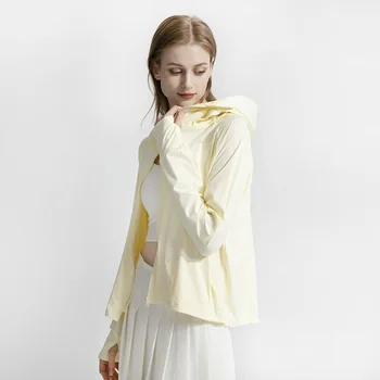 UPF 50 + Солнцезащитная одежда для женщин, летний Ледяной шелк средней длины с защитой от ультрафиолета, Тонкое дышащее пальто с капюшоном для верховой езды, чехол Изображение 2