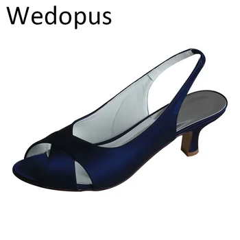 Wedopus Индивидуальные Темно-синие туфли на низком каблуке Женские туфли-лодочки с открытым носком и откидной спинкой 5 см