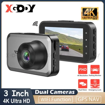 XGODY 4K Dash Cam Встроенный GPS WiFi Камера 140 ° FOV Автомобильный Видеорегистратор 24-Часовой Парковочный Монитор Передняя и Задняя Камера Ночного Видения Регистратор Водителя